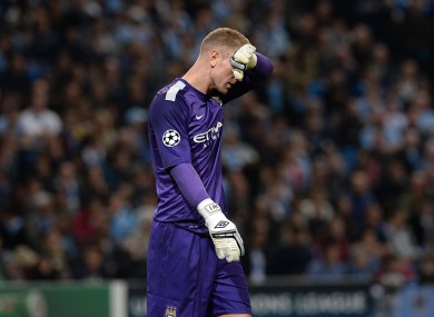 Manchester City goalkeeper Joe Hart dejected last night.