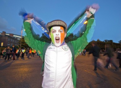 Ireland fan William Oxley from Portlaoise, Co. Laois, gets behind the Boys in Green.