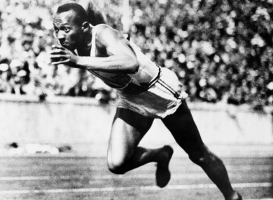 Owens in action in the 1936 200 metres, one of the four events in which he won gold.