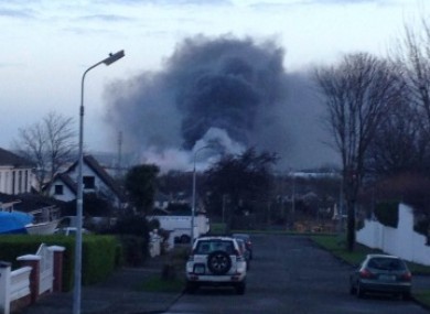 The fire as seen on Saturday morning.