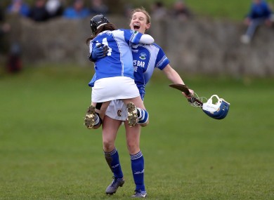Edel Holland and Keelin O'Shaughnessy of Ardrahan celebrate at the end of the game/