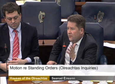 Fianna Fáil's Thomas Byrne and Darragh O'Brien in the Seanad this afternoon