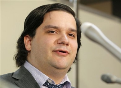 MtGox CEO Mark KArpeles speaking at a press conference at the Justice Ministry in Tokyo.
