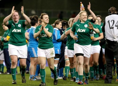 Ireland's Lynne Cantwell and Niamh Briggs celebrate after the game.