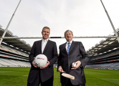 GAA director general Páraic Duffy, right, and JD Buckley, managing director of Sky Ireland at Croke Park.