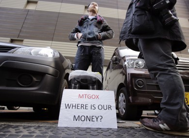 Back in February, one bitcoin trader Kolin Bruges stands in protest outside an office building housing MtGox in Tokyo.