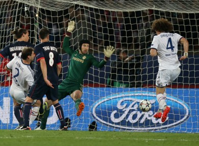 Chelsea's David Luiz scores an own goal in tonight's game.