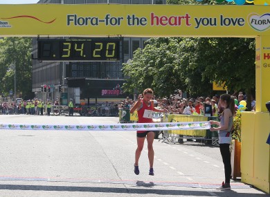 Siobhan O'Doherty celebrates victory in last year's Flora Women's Mini-Marathon.