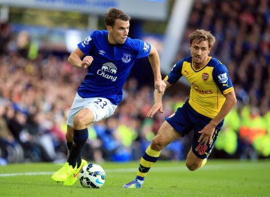 Everton's Seamus Coleman escapes from Arsenal's Nacho Monreal.