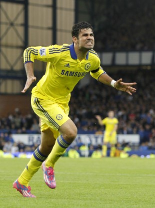Costa scored twice for Chelsea yesterday against Everton.