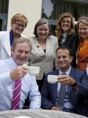 Taoiseach Enda Kenny and Minister for Health Leo Varadkar make up over a cuppa during a coffee break during day two of the annual Fine Gael Think-In.