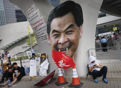 Hong Kong's chief executive Leung Chun-ying lampooned by protesters.