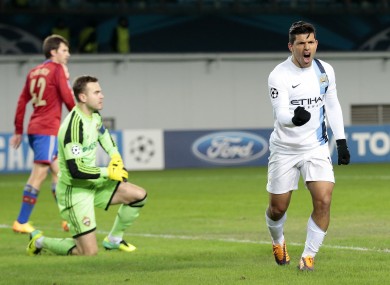 Aguero celebrating a goal against CSKA Moscow last season.