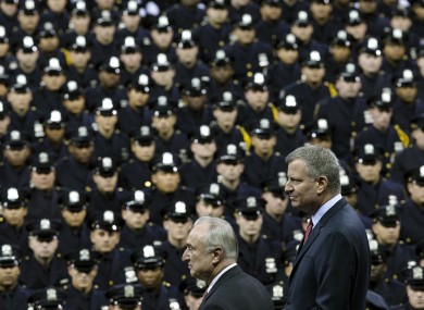 Bill de Blasio (right) and NYPD police commissioner Bill Bratton at the ceremony.