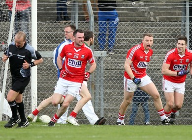 Donncha O’Connor and Kevin O’Driscoll celebrate with Brian Hurley after his late goal.