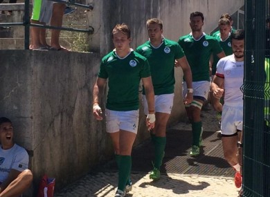 Munster's Gearoid Lyons leads Ireland out against Georgia.