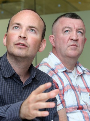 Paul Murphy (left) and Ken Purcell at a press conference oragnised by residents of Jobstown.