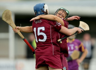 Molly Dunne and Ailish O'Reilly celebrate at the final whistle.