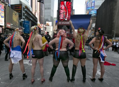 Members of feminist group FEMEN at a anti-Putin protest last year
