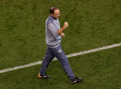 Ireland manager Martin O'Neill celebrates at the final whistle.