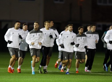 The Liverpool squad training at Melwood on Tuesday.