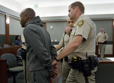 Floyd Mayweather Jr, left, is led away in 2012 to begin a 90-day jail term for attacking his ex-girlfriend in September 2010 while two of their children watched. The judge who sentenced Mayweather allowed him to remain free long enough to headline a 5 May fight.