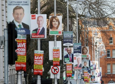 Election posters outside Government Buildings in Dublin last month.