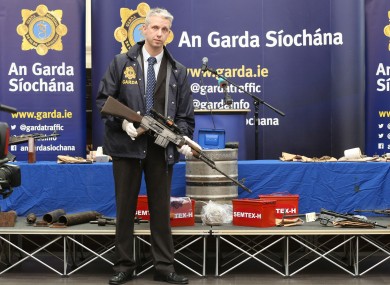 Detective Garda Shay O'Donnell with samples of weapons seized in 2014 and 2015.