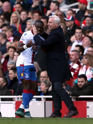 Bolasie is congratulated on his goal by Palace manager Alan Pardew.