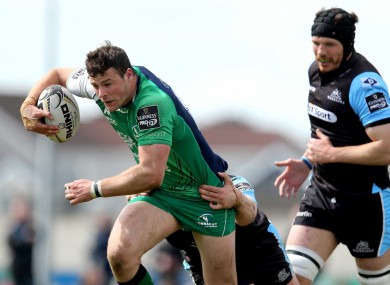 Robbie Henshaw getting his leg drive going on Glasgow's last visit to Galway in April 2015.
