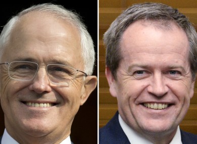 Australian Prime Minister Malcolm Turnbull, left, and Australian opposition leader Bill Shorten