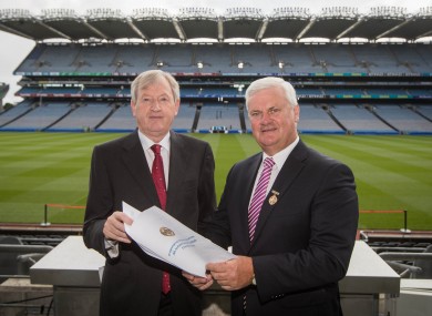 GAA Director General Paraic Duffy and President Aogan O'Fearghail at today's media briefing.