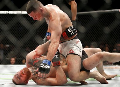 Nate Diaz en route to victory against Conor McGregor at UFC 196 in Las Vegas last March.
