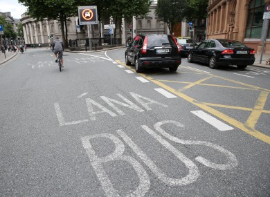 An empty bus lane on College Green during the August 2013 Dublin Bus strike