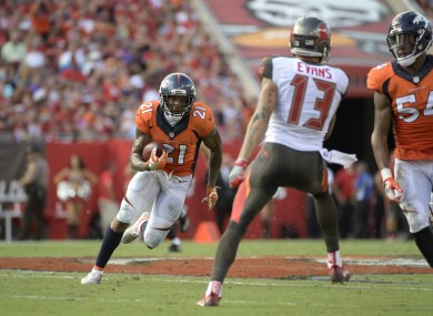 Talib running back an interception against Tampa on Sunday.