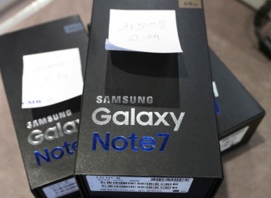 Returned boxes of Samsung's Galaxy Note 7 smartphones in a shop in South Korea.