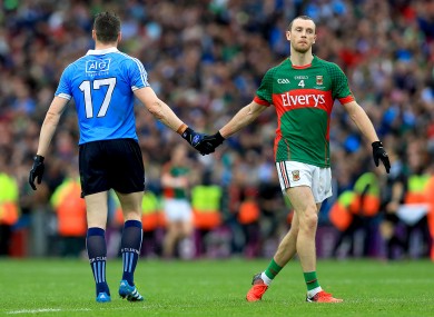Mayo's Keith Higgins and Dublin's Paddy Andrews after the drawn game