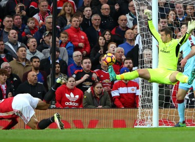 Tom Heaton pulls off a save to deny Zlatan Ibrahimovic