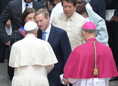 Taoiseach Enda Kenny briefly meets Pope Francis at St Peter's Square in Rome in 2014, after the canonisation of John Paul II and John the 23rd.