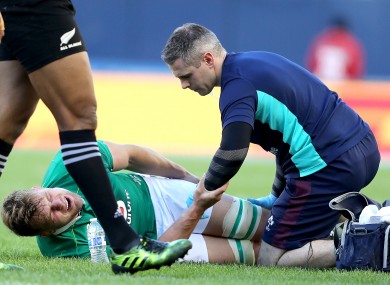 Murphy goes down injured during Saturday's game.