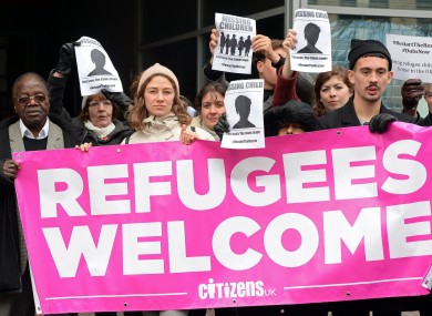 Demonstrators outside the Home Office in Croydon protesting against the treatment of migrant children.