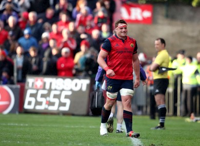 Munster's CJ Stander goes off injured against Toulouse.