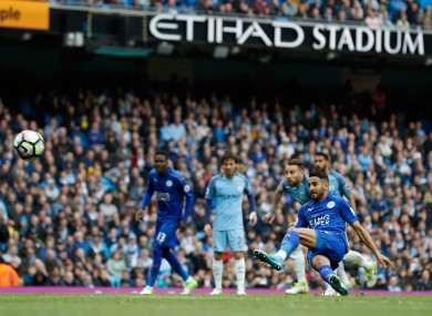 Mahrez touches the ball twice while scoring his penalty.