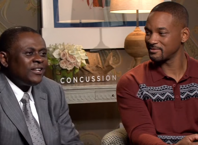 Dr. Bennet Omalu and Will Smith during the promotional tour for Concussion.