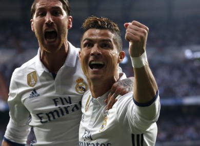Ronaldo celebrates scoring against Atletico.