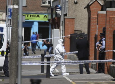 Gardaí investigating at the scene of the shooting in North Cumberland Street.