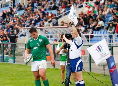Ronan Kelleher prepares to throw in against Italy.