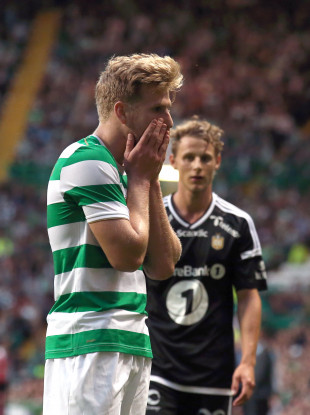 Celtic's Stuart Armstong rues a missed chance.