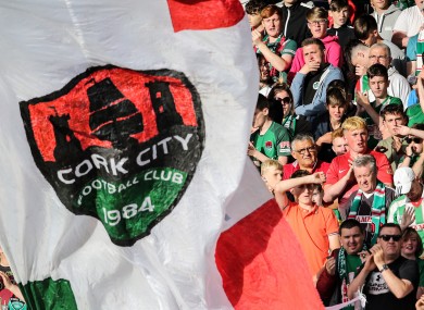 Cork City supporters in the Joe Delaney stand during last night's clash with AEK Larnaca at Turner's Cross.