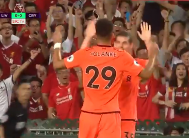 Solanke celebrates his goal.